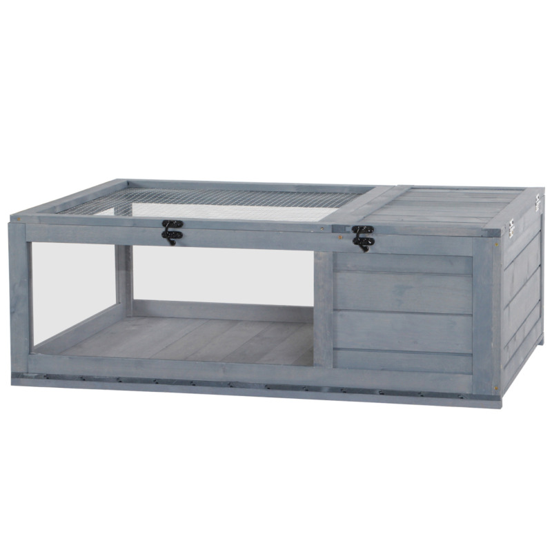 Tortoise House With Mesh Roof, Small Pet Reptile Wooden House, Grey