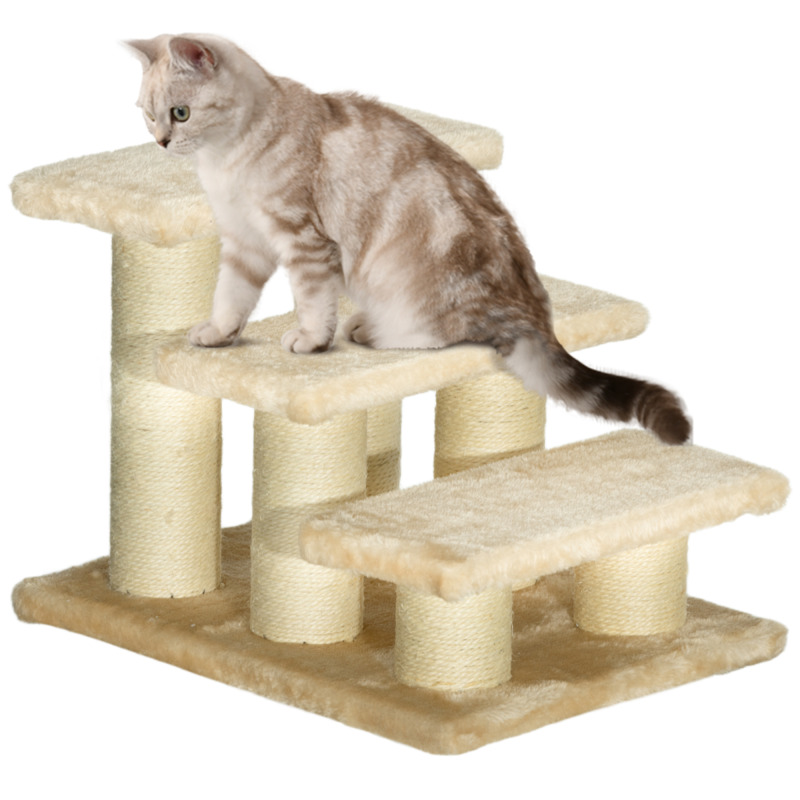 Pawhut Plush Pet Stairs For Small Dogs & Cats - Integrated Scratching Posts - 4 Steps - 41cm L X 31cm W X 32cm H