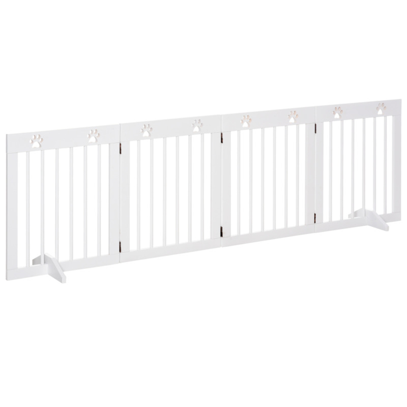 Pawhut Freestanding Pet Gate 4 Panel Folding Wooden Dog Barrier With Support Feet