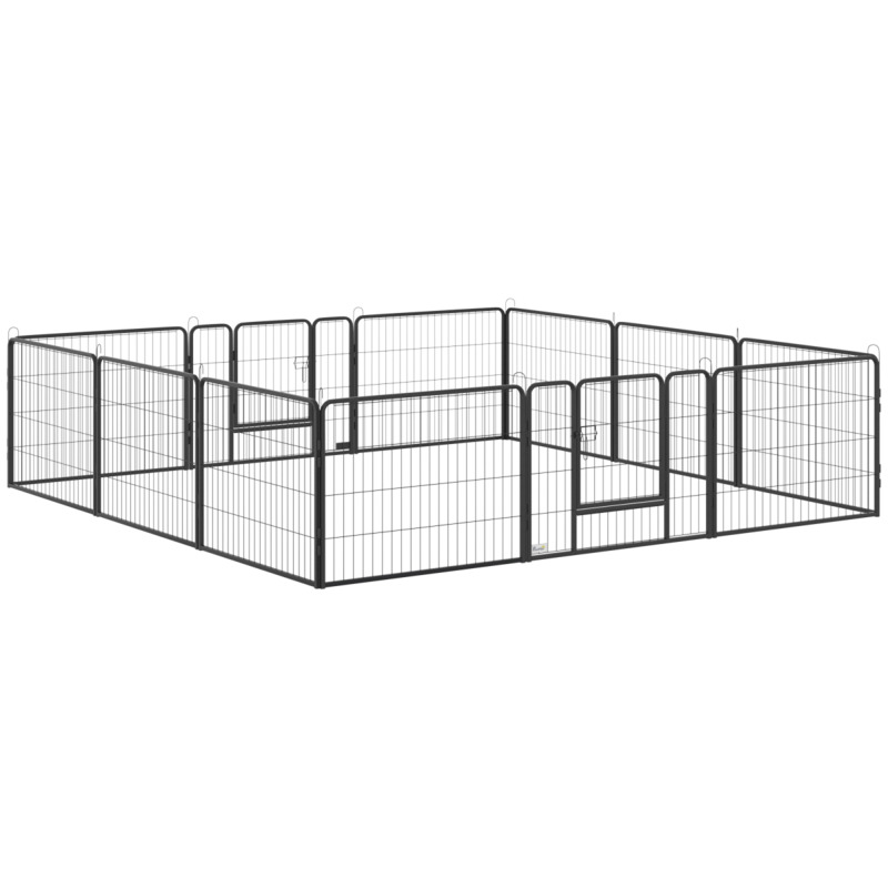 Pawhut 12-panel Dog Playpen, Heavy-duty Pet Fence, Diy Design With Doors - 80 X 60 Cm