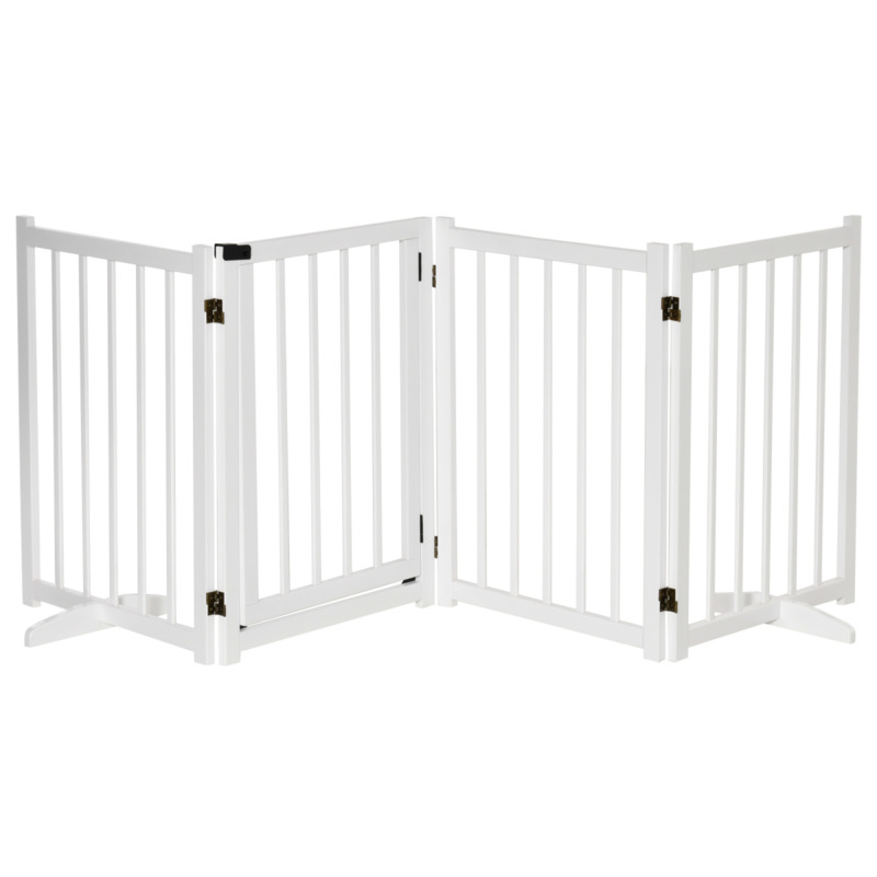 Wooden Freestanding Pet Gate W/ Door & 2 Support Feet - White