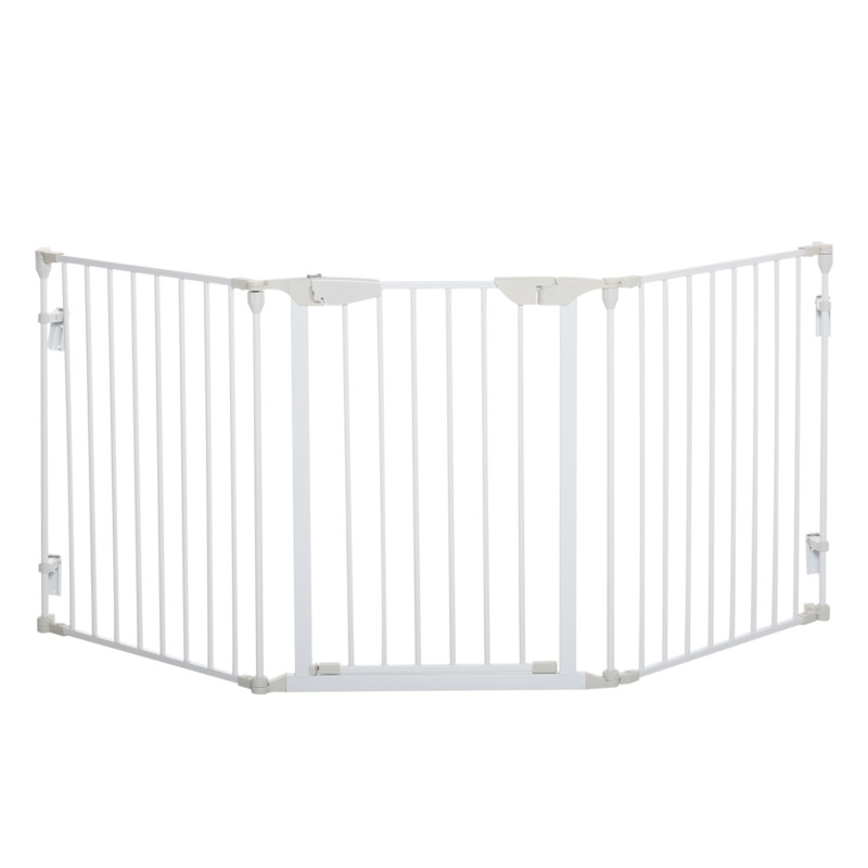 Pawhut 3-panel Metal Pet Safety Gate & Playpen With Walk Through Door - White