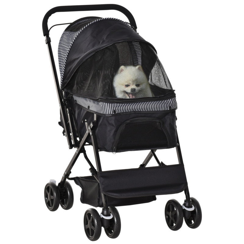 Pawhut Black Pet Stroller Foldable Travel Carriage With Reversible Handle