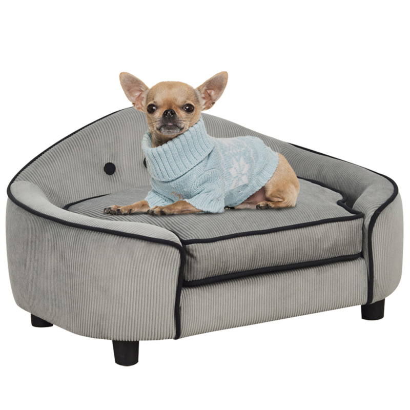 Pawhut Grey Plush Dog Sofa Bed Pet Chair - Up To 15kg Capacity