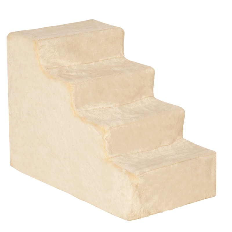 Pawhut Beige Plush Dog Stairs For High Beds & Sofas - 44cm H X 60cm L X 35cm W