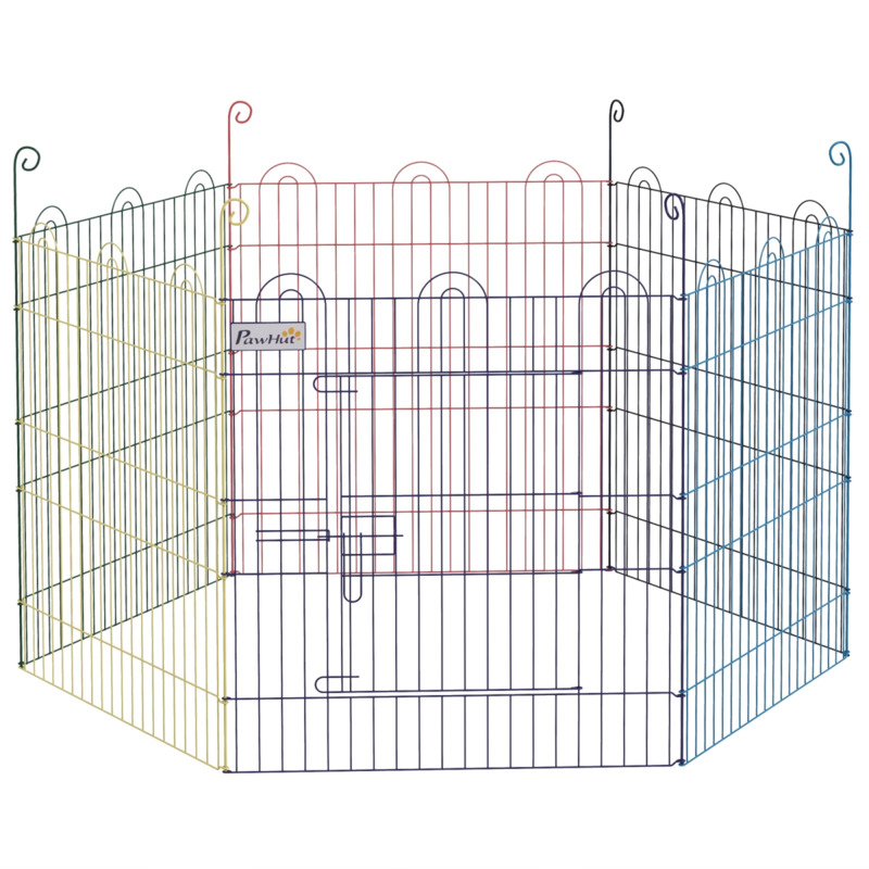 Pawhut Metal Pet Playpen With Door - Six Adaptable Panels - Indoor/outdoor Use - Collapsible & Portable