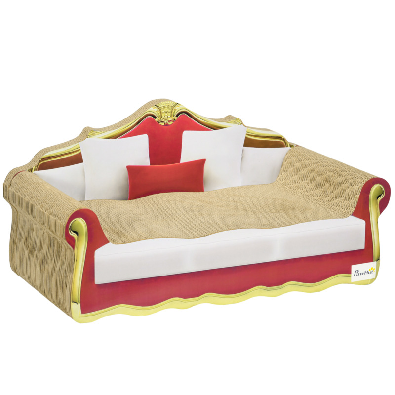 Pawhut Cardboard Cat Scratcher Lounge Sofa With Catnip - 58 X 29.5 X 29cm