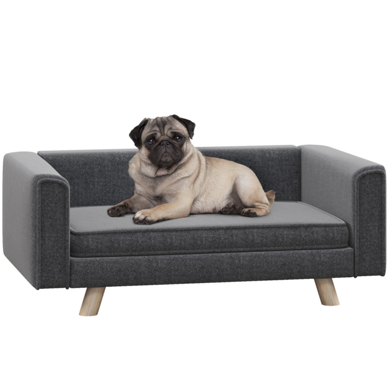 Pawhut Elevated Dog Sofa Bed With Cushion - Grey