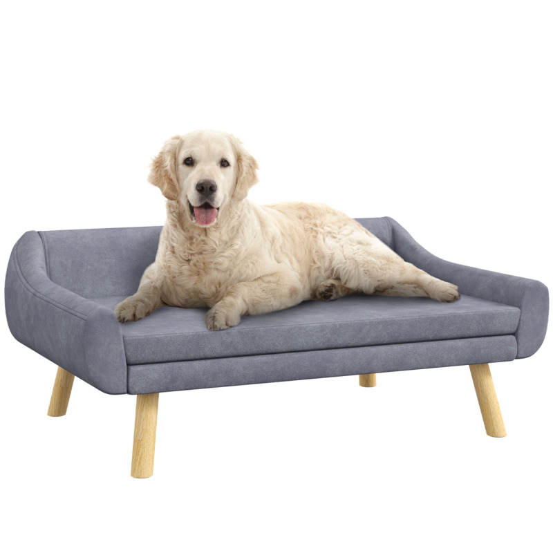 Pawhut Grey Dog Sofa Bed - Wooden Frame, Soft Cushion