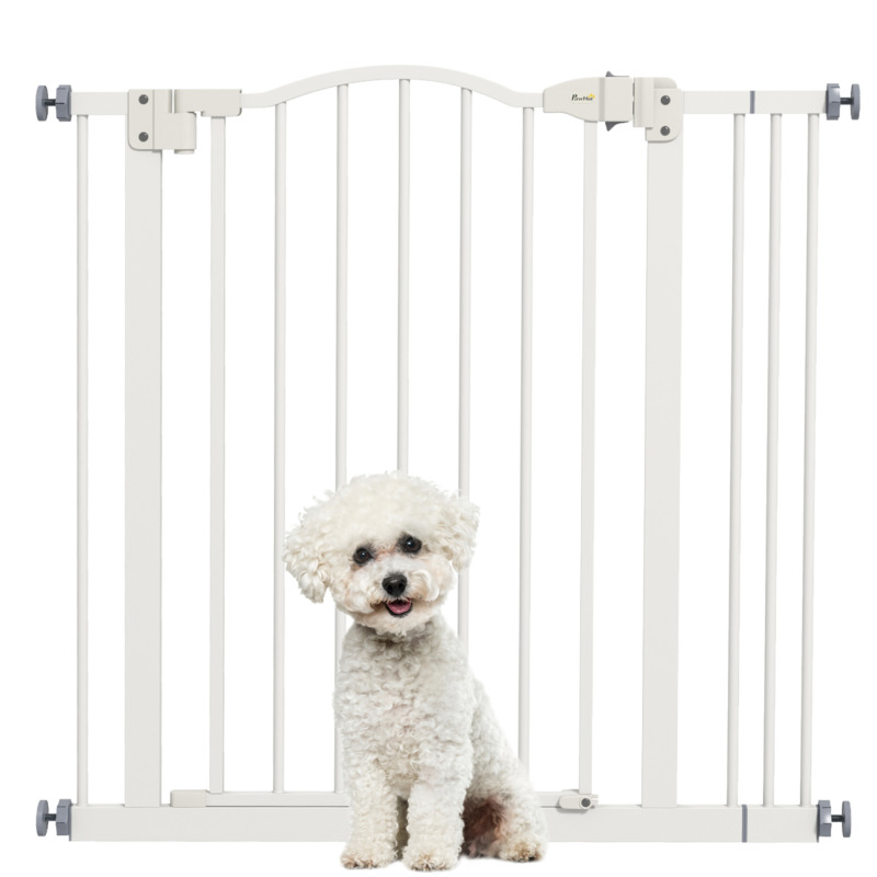 Pawhut Adjustable Metal Pet Gate Barrier - 74-87cm Width, Auto-close, White