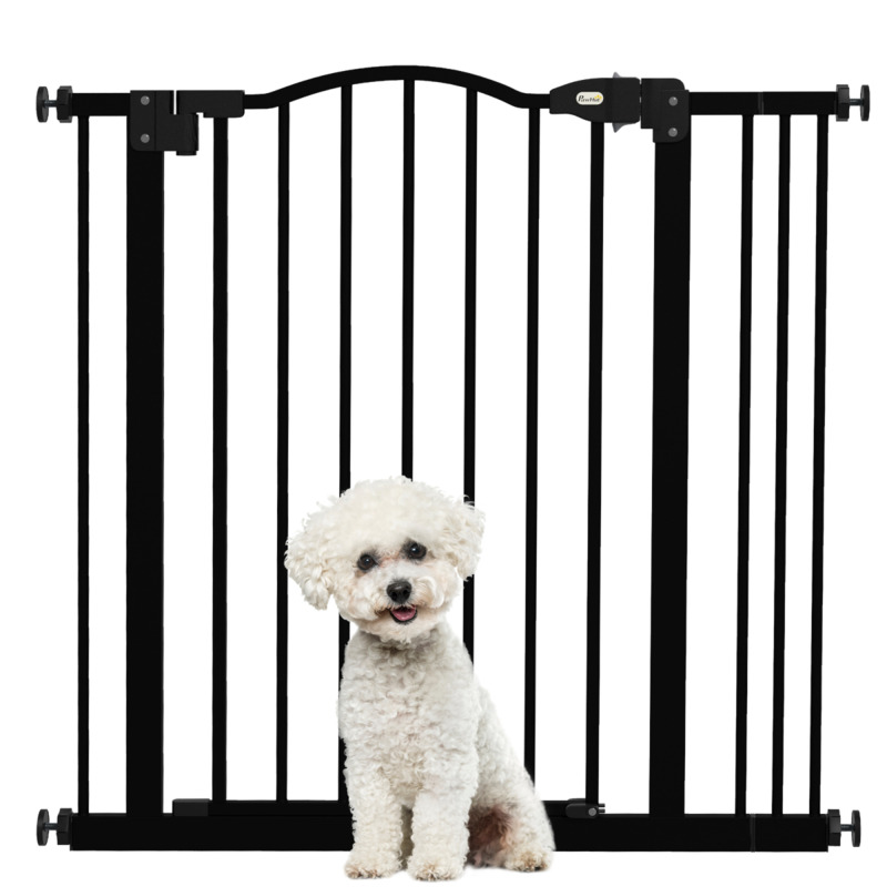 Pawhut Adjustable Metal Pet Gate 74-87cm - Black With Walk-through Door