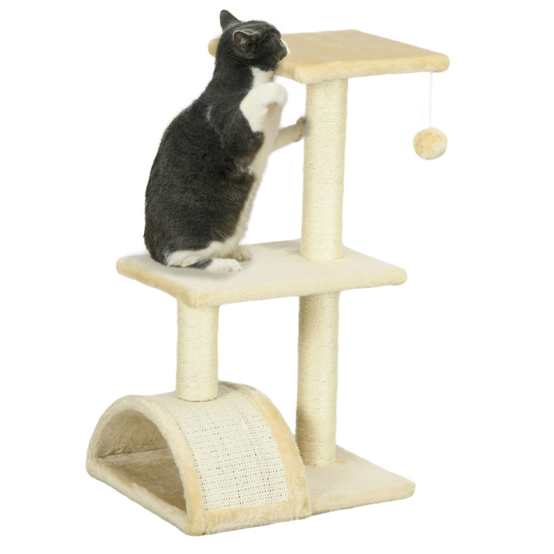 Pawhut 72cm Cat Tree Climbing Tower With Sisal Scratching Post - Cream White