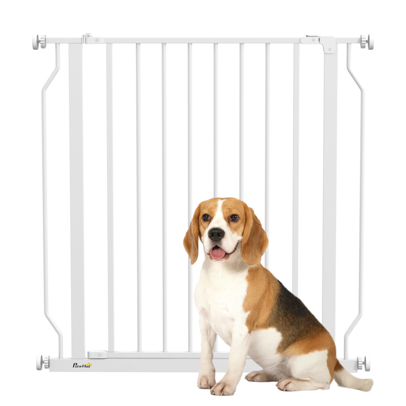 Pawhut Adjustable Steel Pet Safety Gate With Door - Pressure Fit, 75-85cm Wide, White