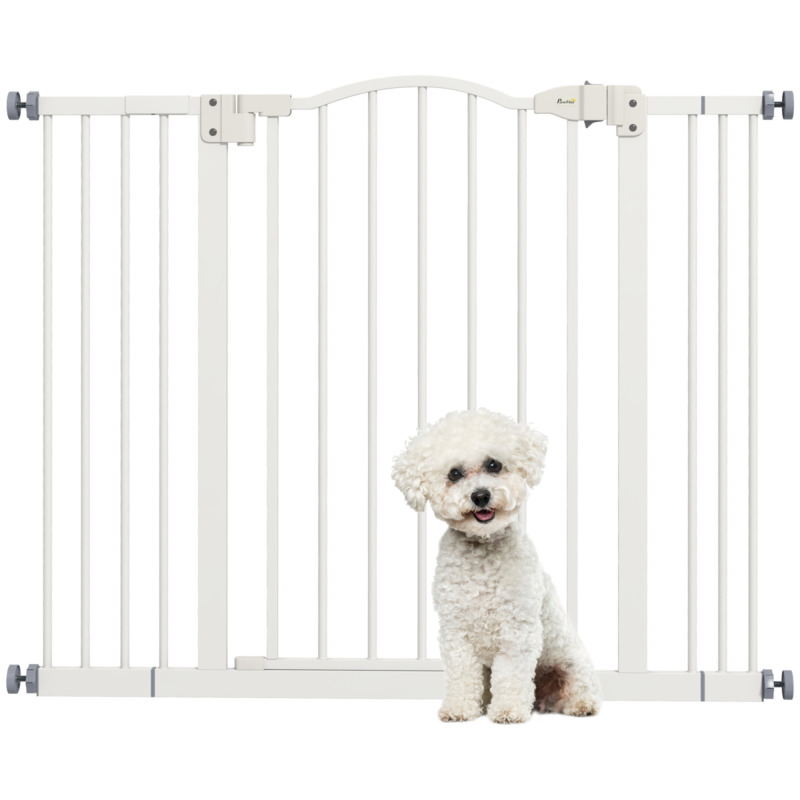 Pawhut Metal Pet Safety Gate - 74-100cm Adjustable Width, White