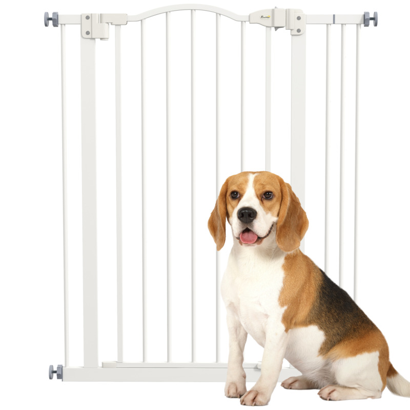 Pawhut Adjustable Metal Pet Gate 74-87cm Safety Barrier With Auto-close Door White