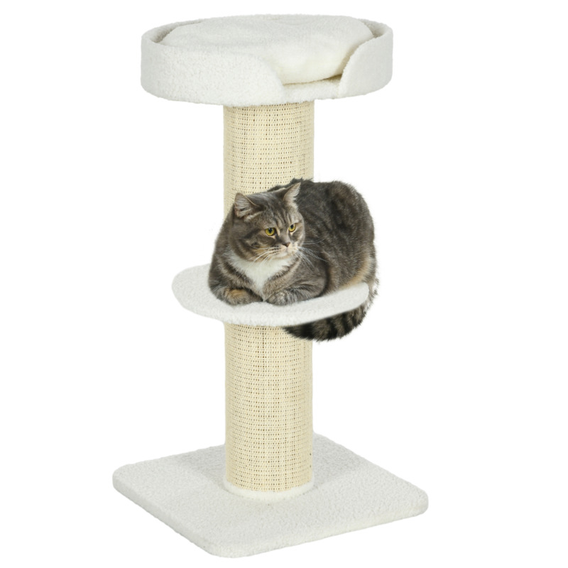 Pawhut Particle Board Multi-level Cat Tree With Top Basket & Sisal Scratching Posts - Cream White