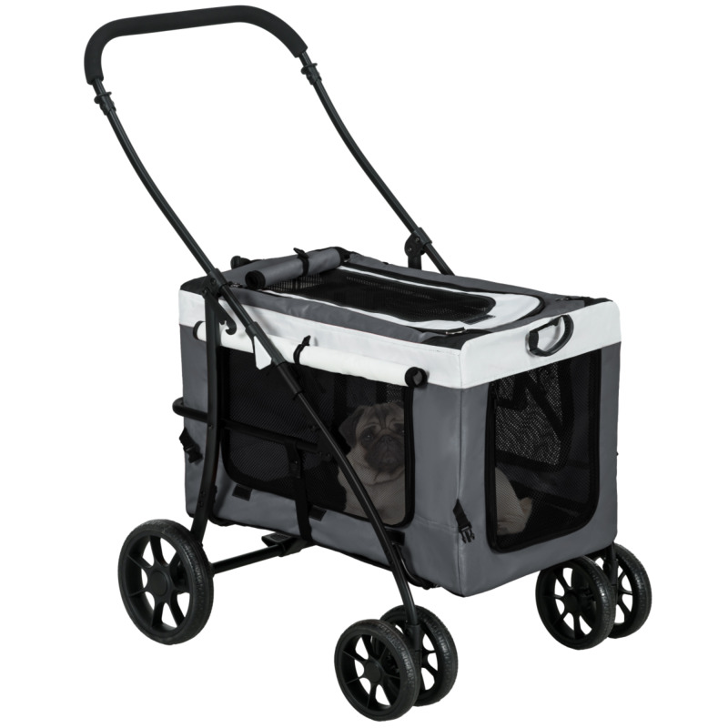 Pawhut Grey Pet Stroller With Detachable Carrier & Folding Frame