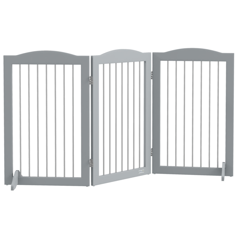 Pawhut Foldable Mdf Pet Gate - Freestanding Dog Barrier - Grey