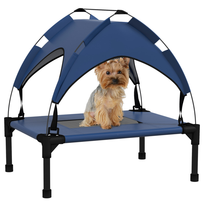 Pawhut Elevated Cooling Dog Bed With Breathable Mesh - Dark Blue