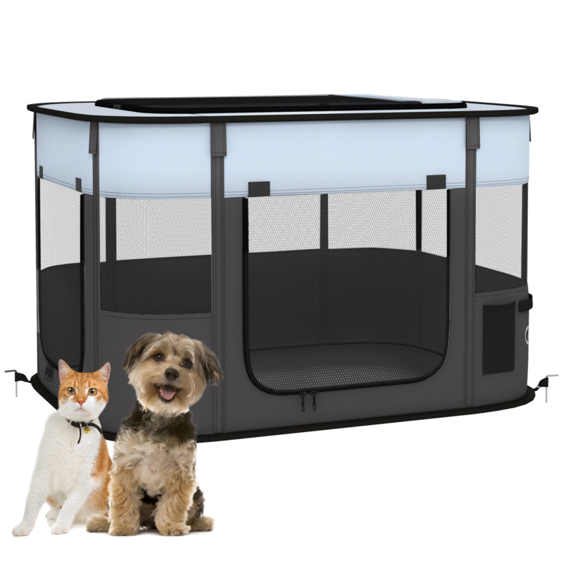 Pawhut Portable Pet Playpen For Small Animals - Grey