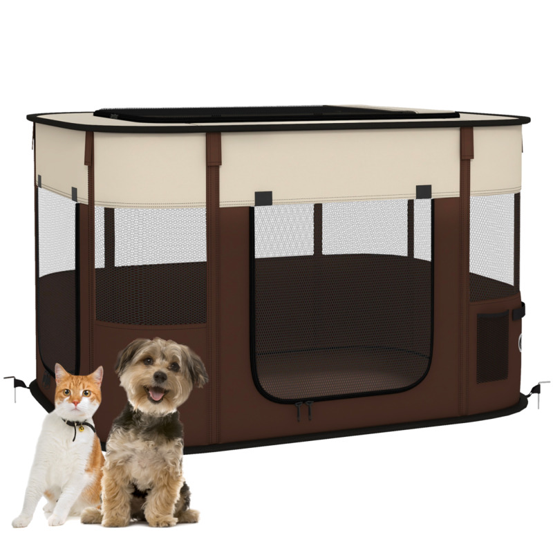 Pawhut Foldable Pet Play Pen Enclosure - Brown