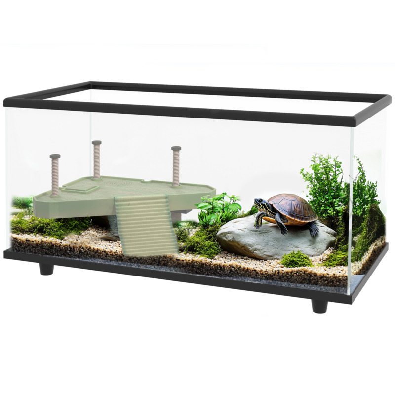 Pawhut Glass Turtle Tank Aquarium 50l - 60 X 30 X 32cm With Basking Platform & Easy-drain