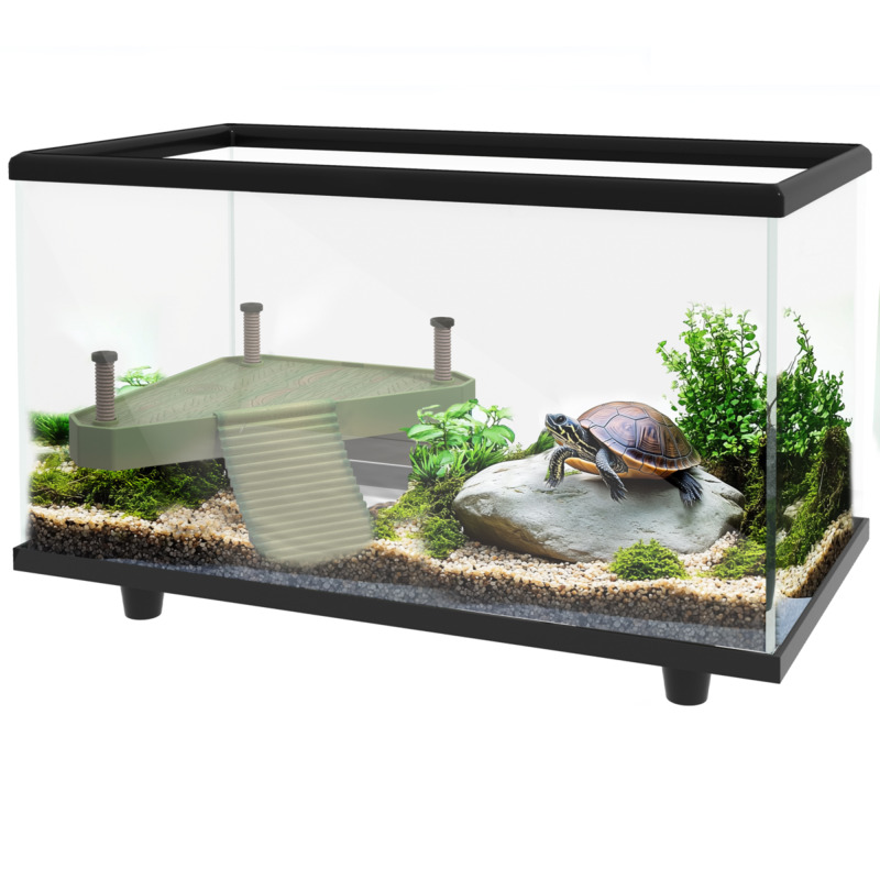 Pawhut Glass Turtle Aquarium 28l With Basking Platform & Easy-drain - 45 X 25 X 29cm