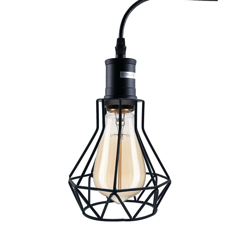 Industrial E27 Black Metal Cage Pendant Light Hanging Lampshade Fitting Kit