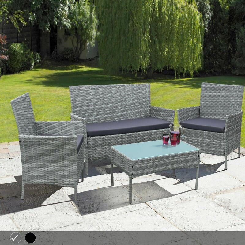 4 Piece Rattan Garden Sofa Set Outdoor Furniture - All-weather Comfort, Seats 4