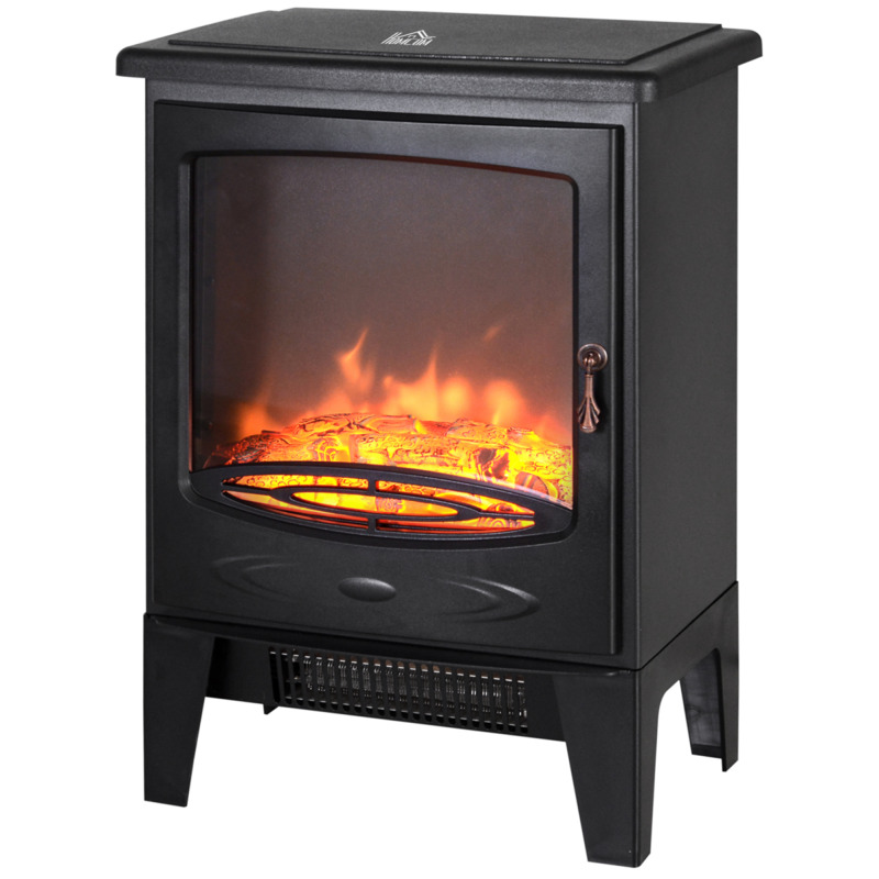 Homcom Freestanding Electric Fireplace With Artificial Flame, 20 Sq Metre Heating - Tempered Glass