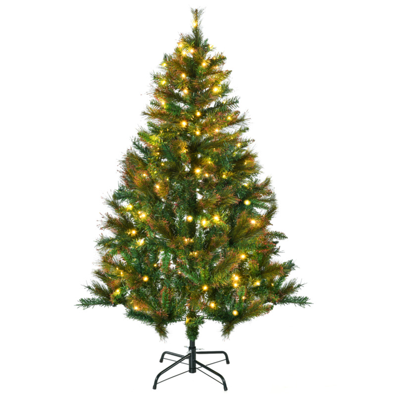 Homcom 1.5m 5ft Artificial Spruce Christmas Tree With 150 Warm White Led Lights & Metal Stand