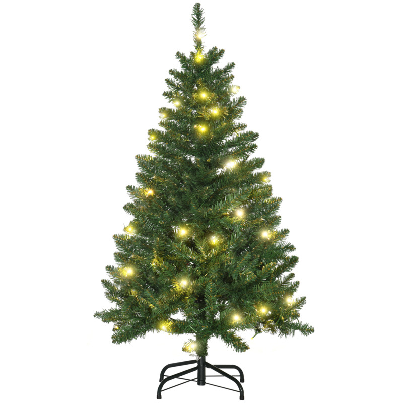 Homcom Pre-lit Artificial Christmas Tree - Warm White Led Lights - 4 Feet - Green