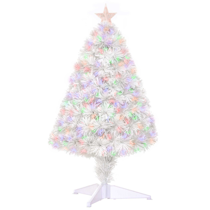 Homcom 2.5ft White Artificial Christmas Tree With Fibre Optic Lights & Star Topper