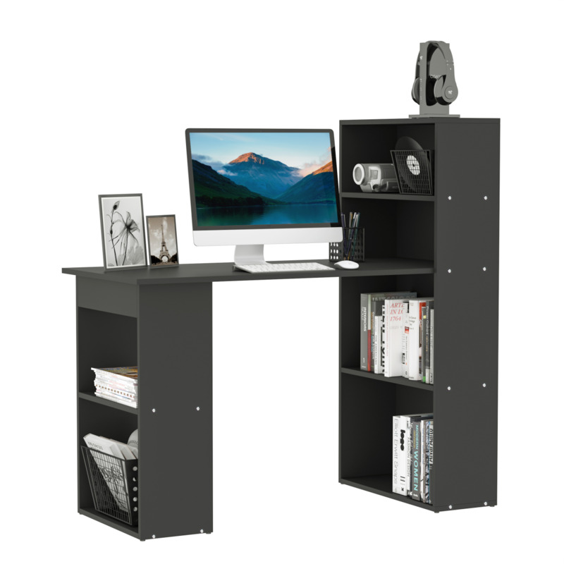 Homcom Particle Board Computer Desk With Bookshelf - 120cm X 55cm X 120cm Black