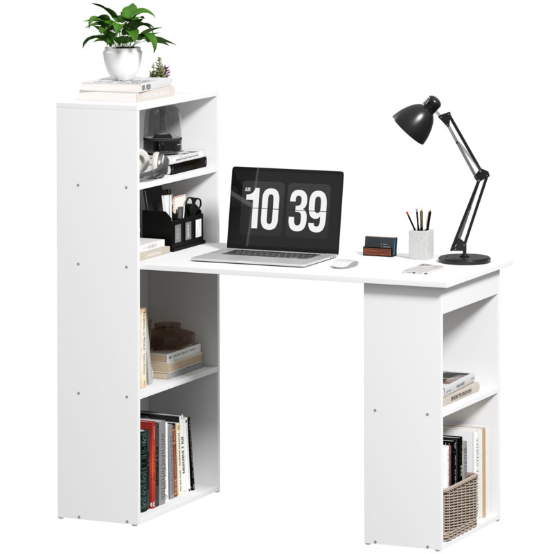 Homcom Particle Board Computer Desk With Integrated Bookshelf - 120cm X 55cm X 120cm - White