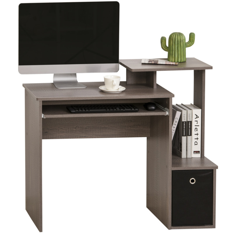 Homcom Particle Board Computer Desk With Sliding Keyboard Tray Fabric Drawer - Grey