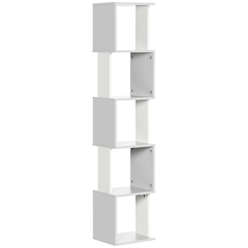 Homcom Five-tier Bookshelf, Geometric Bookcase Storage Shelving - Light Grey