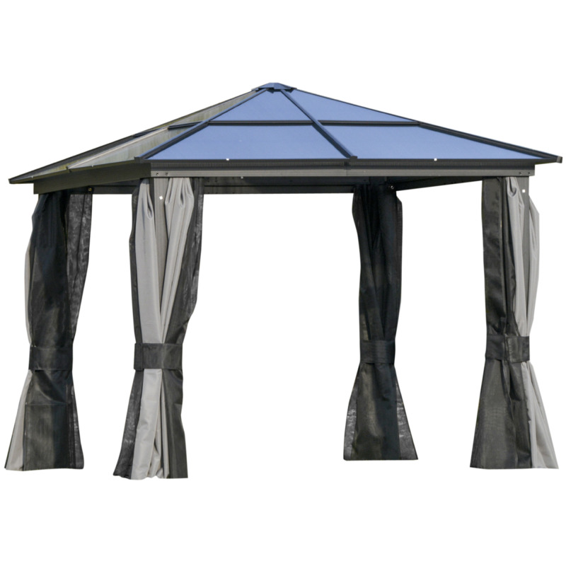Outsunny Aluminium Hardtop Gazebo With Curtains Netting - 3 X 3m