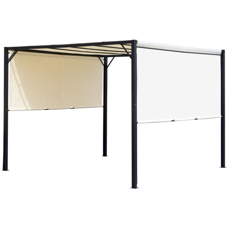 Outsunny Cream Steel Pergola With Retractable Canopy - 3x3x2.3m