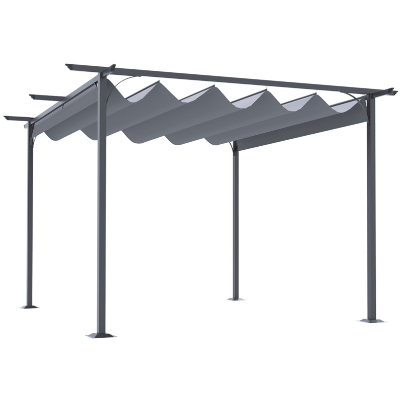 Outsunny Grey Steel Retractable Canopy Pergola Gazebo Awning - 3.5m X 3.5m