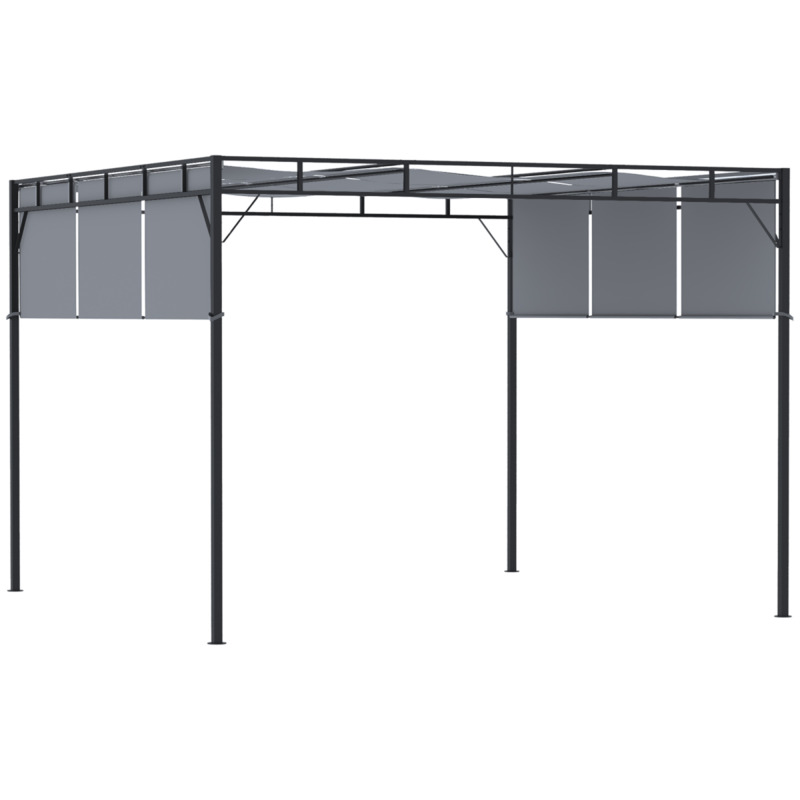 Outsunny 3x3m Steel Retractable Pergola Gazebo - Dark Grey