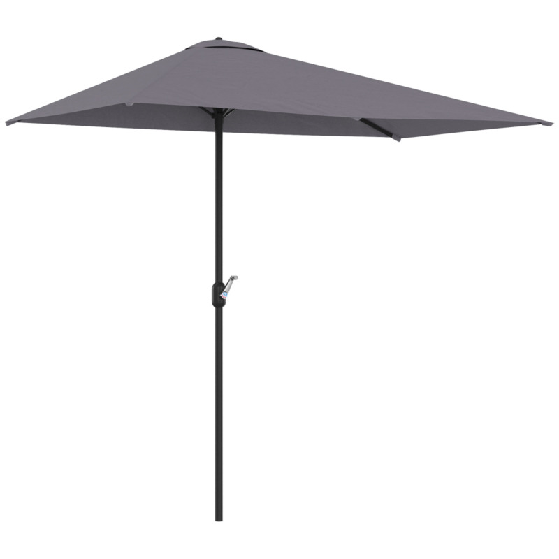 Outsunny 2.3m Semi-round Parasol Umbrella - Grey, Uv-resistant Canopy, Crank Handle, Rust-resistant Frame