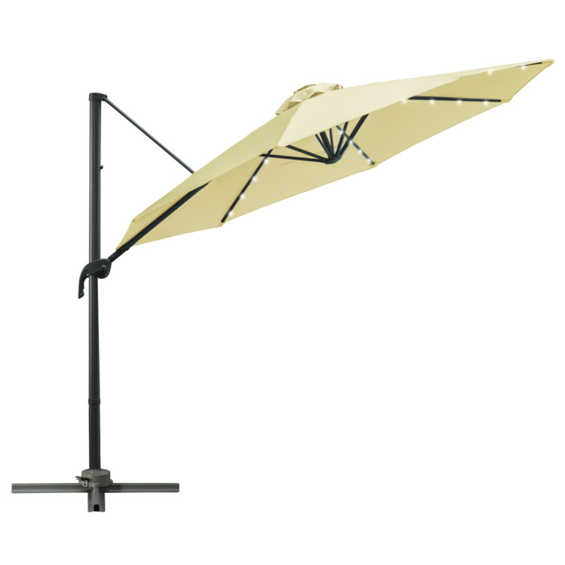 Outsunny 3m Cantilever Parasol Patio Umbrella With Led Solar Light - Beige