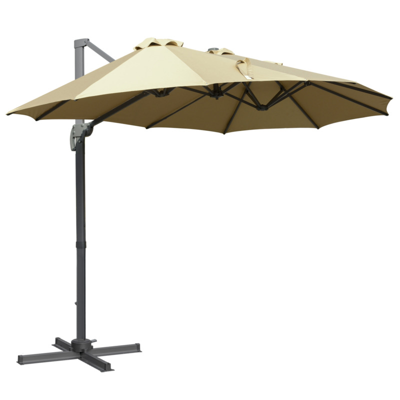 Outsunny 4.5m Double-sided Patio Parasol With Crank Handle & Base - Khaki