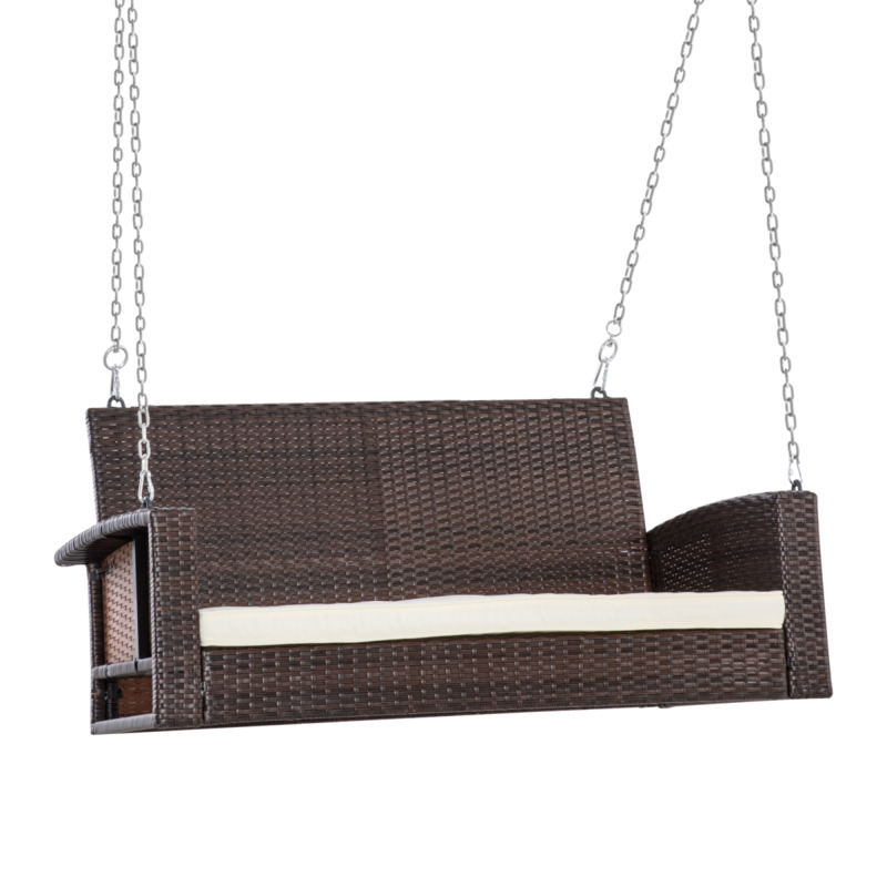 Outsunny Rattan Porch Swing Bench With Cushion - Cream White