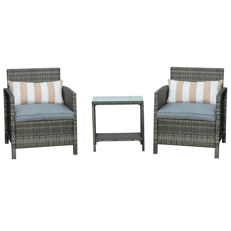 Outsunny Grey 2-seater Pe Rattan Garden Furniture Set With Side Table & Cream Cushions