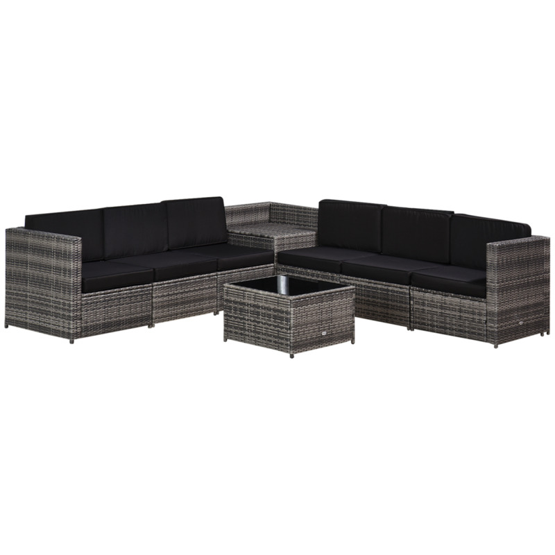 Outsunny 8-piece Rattan Sofa Furniture Set With Cushions & Integrated Storage Table - Grey