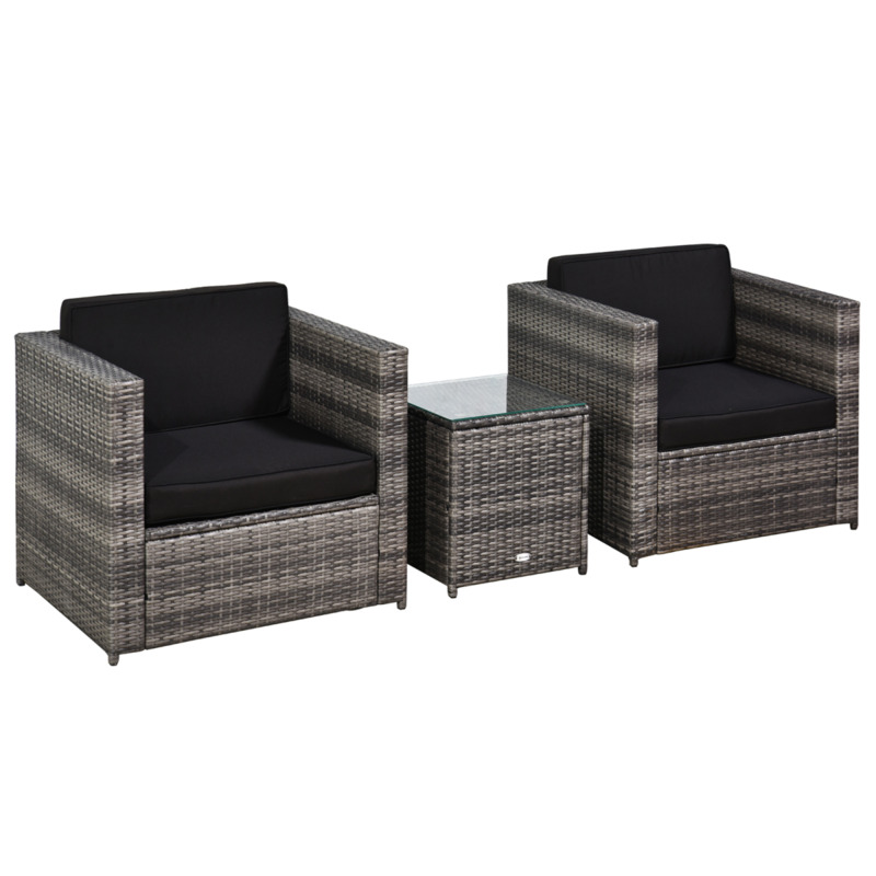 Outsunny 2 Seater Pe Rattan Sofa Furniture Set With Cushions & Steel Frame - Grey