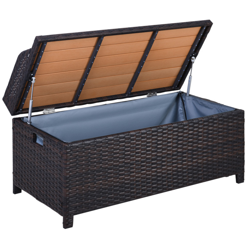 Outsunny Rattan Garden Storage Bench Seat Box - 102cm X 51cm X 51cm Brown