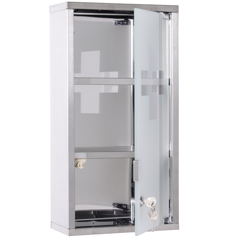 Wall Mounted Medicine Cabinet - Silver - Home Office First Aid Storage